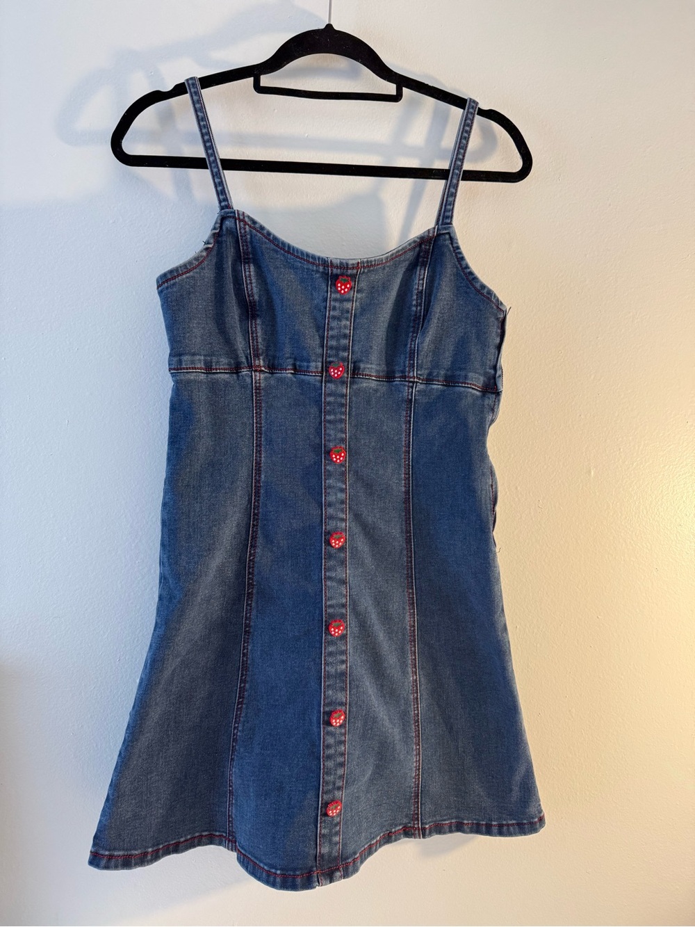 Denim Mini Dress with Red Heart Buttons